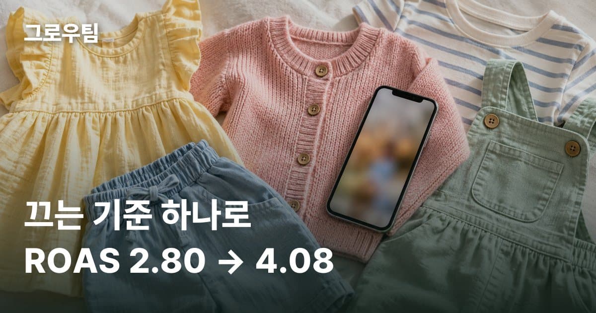 메타광고 소재 끄는 기준 하나로 ROAS 2.80 → 4.08, 키즈 이커머스 30일 동행 사례